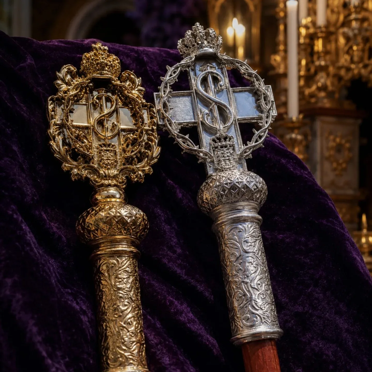 Báculos en oro y plata para la hermandad de Medinaceli de Leganés